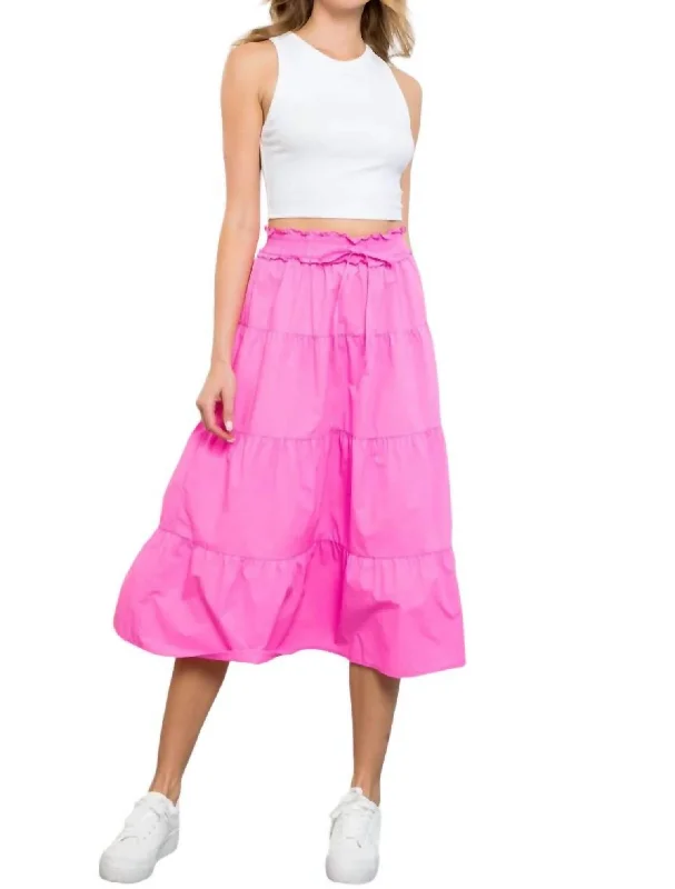 Tiered Midi Skirt In Flamingo