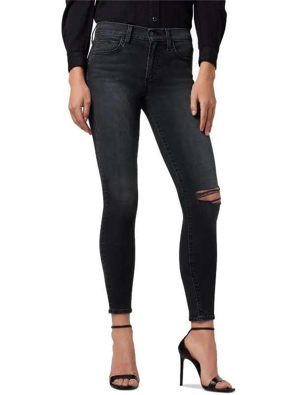 Womens Destroyed Mid Rise Skinny Jeans