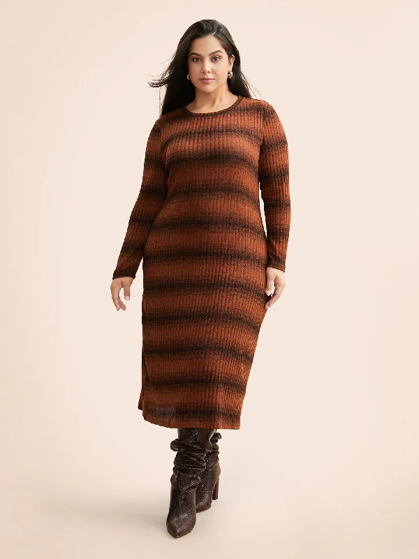 Ombre Striped Rib Knit Slim Fit Dress