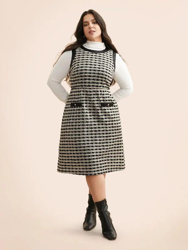 Tweed Patchwork Split Hem Dress