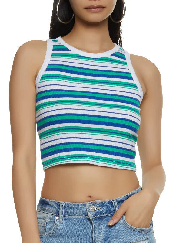 Striped Racerback Cropped Tank Top