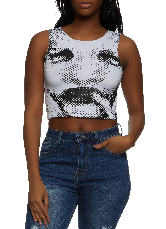 Face Print Cropped Tank Top