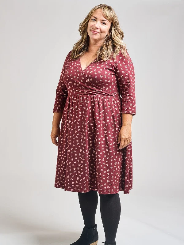 Callie Long Sleeve Plus Size Wrap Dress - Burgundy Bouquet