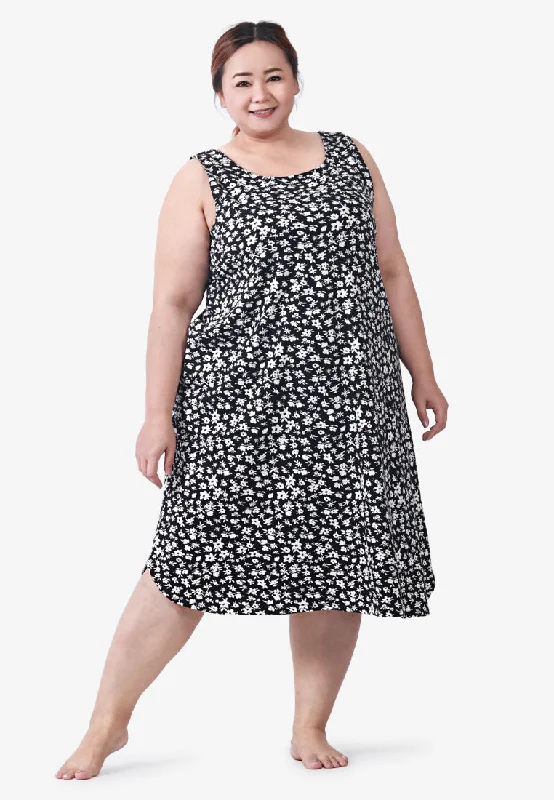 Jessica Sleeveless 90s Printed Sleep Dress - Black Floral