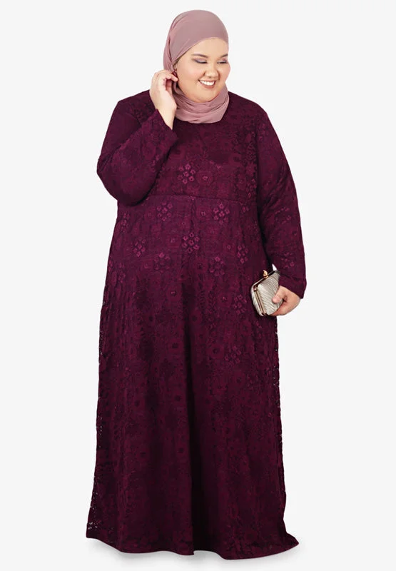 Liyana Long Floral Lace Dress - Purple