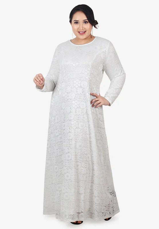 Liyana Long Floral Lace Dress - White